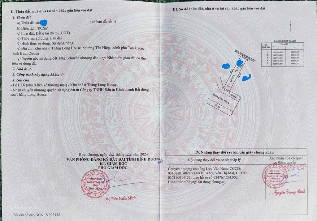 Bán đất thăng long house tân hiệp, tân uyên, bình dương | 89,2m² | 89m² |sổ hồng riêng | giá 1,6 tỷ