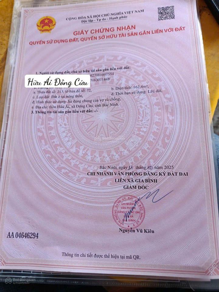 Bán đất 162m2, 13 triệu/m2, giang sơn, gia bình, bắc ninh đẹp xuất sắc