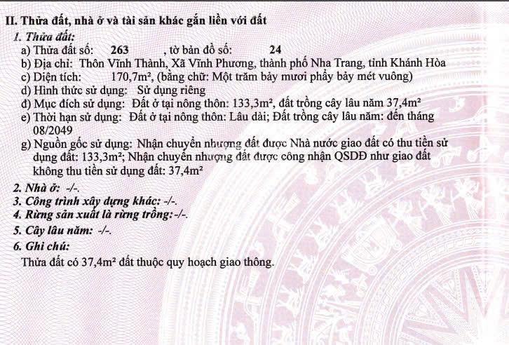 Chính chủ bán đất vĩnh phương  nha trang