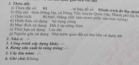 Bán đất tại quốc lộ 421, đông yên, 6,5 tỷ, 80,6 m2, giá siêu hời, chính chủ