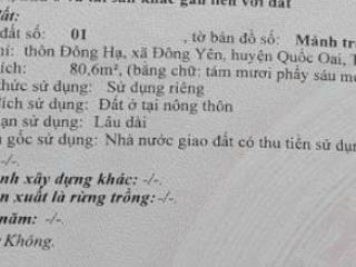 Bán đất tại quốc lộ 421, đông yên, 6,5 tỷ, 80,6 m2, giá siêu hời, chính chủ
