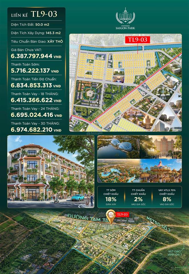 Nhà phố liền kề góc chỉ 5,716 tỷ all in tại vinhomes saigon park hóc môn