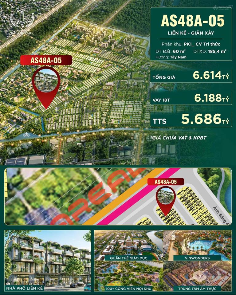 Nhà phố 60m² giá chỉ 5,686 tỷ tt giãn 18 tháng gần cụm trường học tại vinhomes saigon park hóc môn