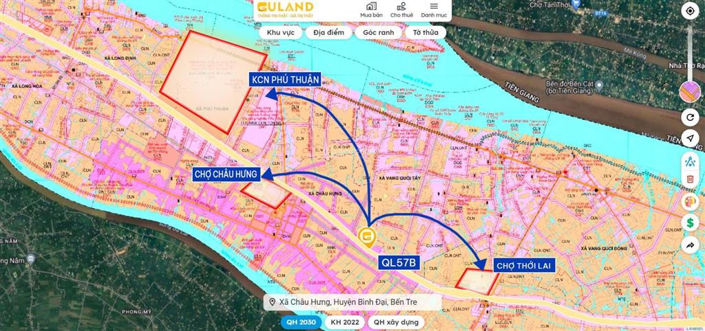 Bán đất chính chủ  17m mặt tiền ql57b, hậu giáp kênh  bếntre gần kcn phú thuận
