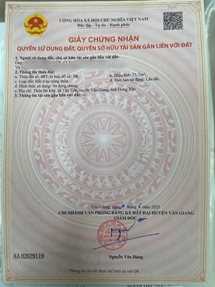 Mình cần bán lô đất tại bá khê, tân tiến, văn giang