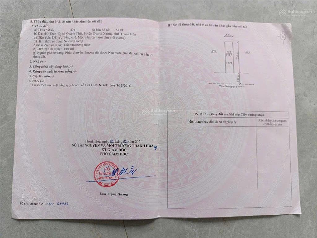 Bán đất mb138 quảng xương, tiên trang, thanh hoá
