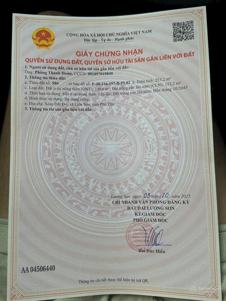 Nổi bật khu vực chỉ 1 lô hiếm có! cần tiền bán gấp lô đất đẹp tại xóm đất đỏ xã liên sơn phú thọ