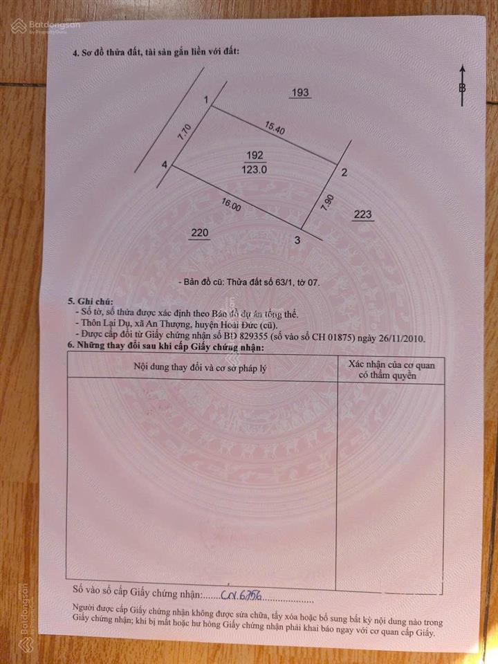 Bán đất tại thôn lại dụ, hoài đức, 100 triệu/m2, 123m2 có thêm 13m lưu không