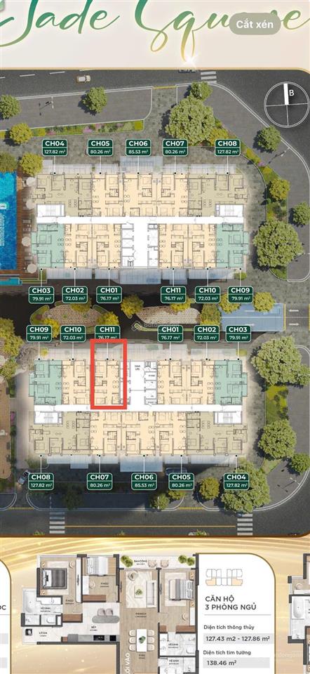 Cắt lỗ 300tr căn 2pn 2vs dự án jade square tầng trung