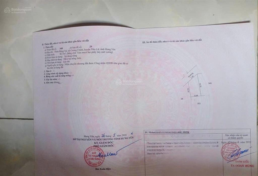 Chính chủ cần bán lô đất thổ cư xã cương chính, tiên lữ, hưng yên. giá tốt