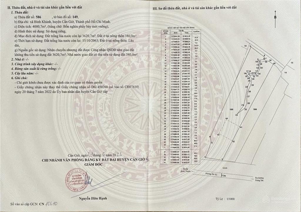 Bán đất thổ cư mt đường ec, bình khánh, cần giờ, 5,9tỉ/1000m2, 7800 m2