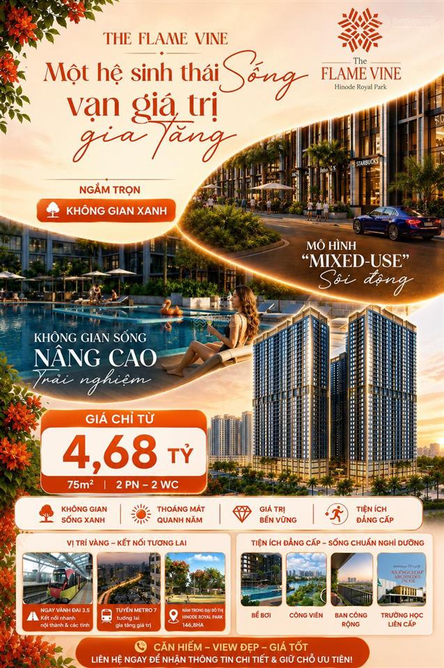 Bán căn hộ 2pn diện tích 75m2 nằm trên đường vành đai 3.5 giá 4,68 tỷ