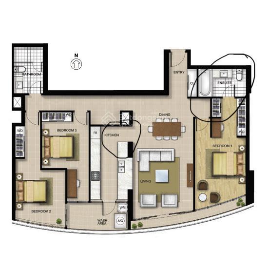 Cần bán căn hộ 3 phòng sửa thành 1 phòng, giá 18 tỷ, layout vuông