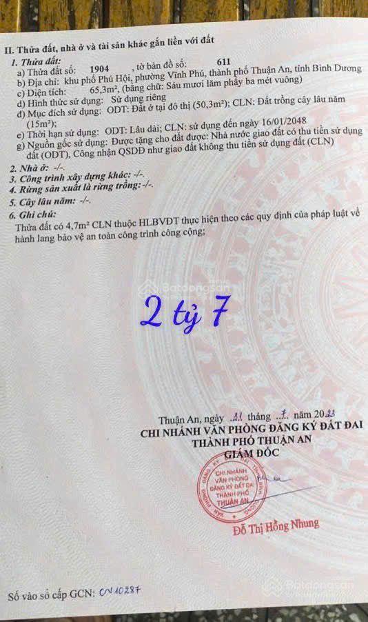 Bán đất 75m2 tại vĩnh phú, 2,7 tỷ, mặt tiền 5m, ngõ 5m, bình dương
