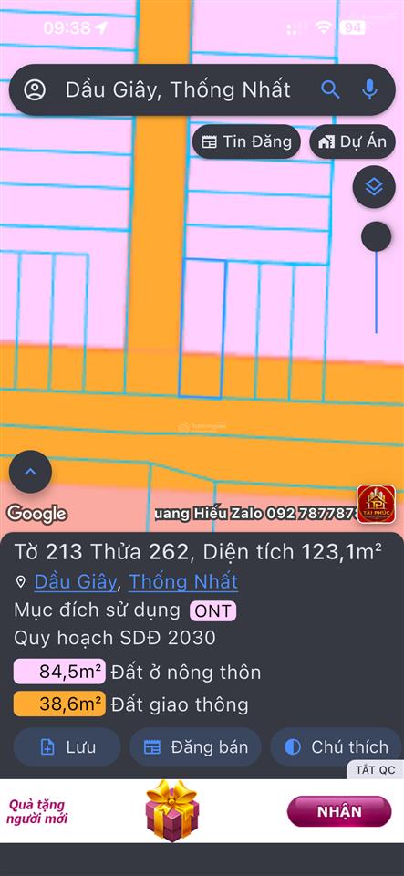 Góc 2 mặt tiền đường nhựa lớn ngay khu công nghiệp dầu giây 6x21 sổ riêng thổ cư .