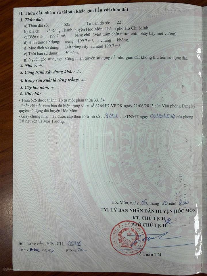 Bán 200m2 full thổ cư đường đặng thúc vịnh
