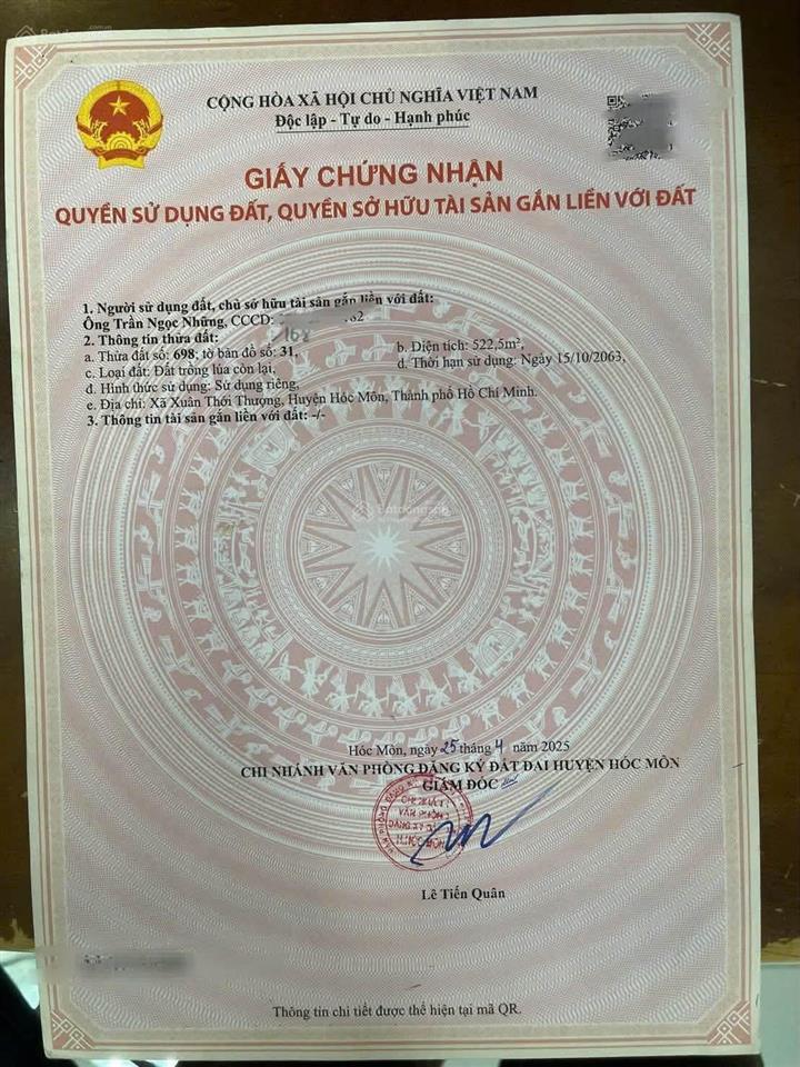 Bán 522m2 đất thổ cư ngay đường dương công khi