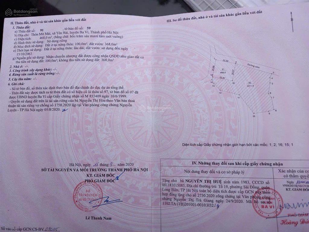 Bán nhanh lô đất 468 m thổ cư 100 m mặt tiền 41 m lg hai mặt tiền tại xã yên bài hà nội giá 4,3 tỷ