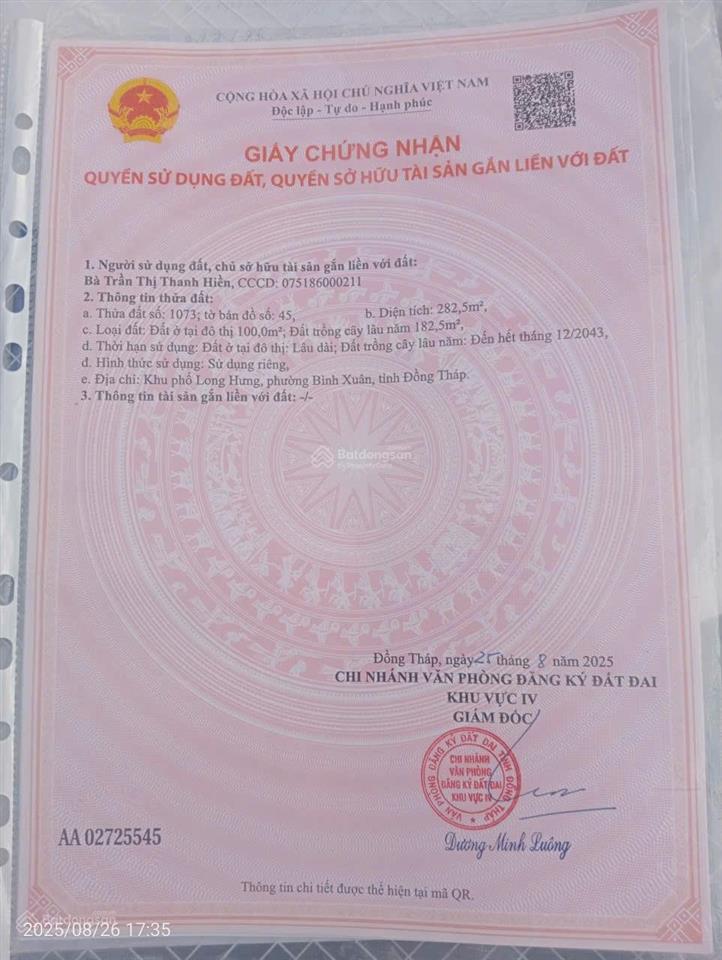 Bán đất odt mặt tiền đường 873b, phường long chánh,tp gò công,tiền giang,tdt282,5m2,giá hot 1ty650