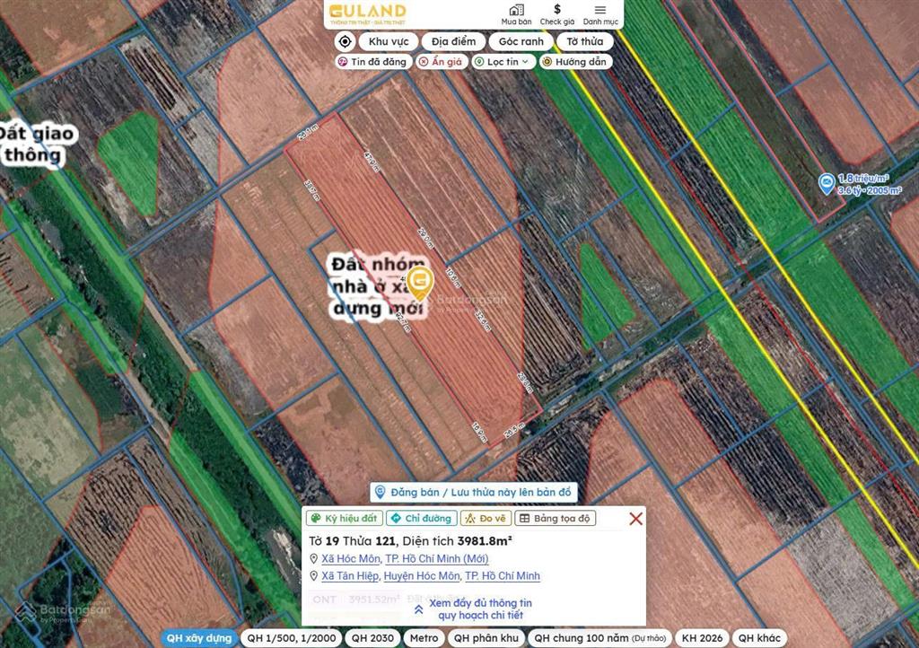 Bán đất diện tích gần 4000m2 tại xã tân hiệp, huyện hóc môn