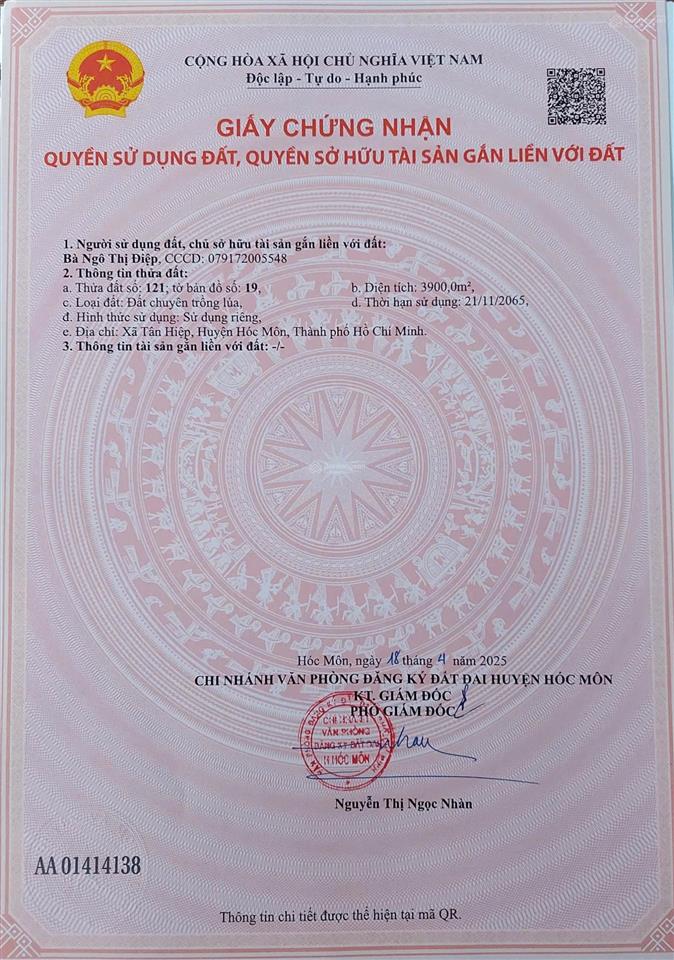 Bán đất 3900m2, giá 20 tỷ, đường tân hiệp 13, xã tân hiệp, huyện hóc môn, tp.hcm