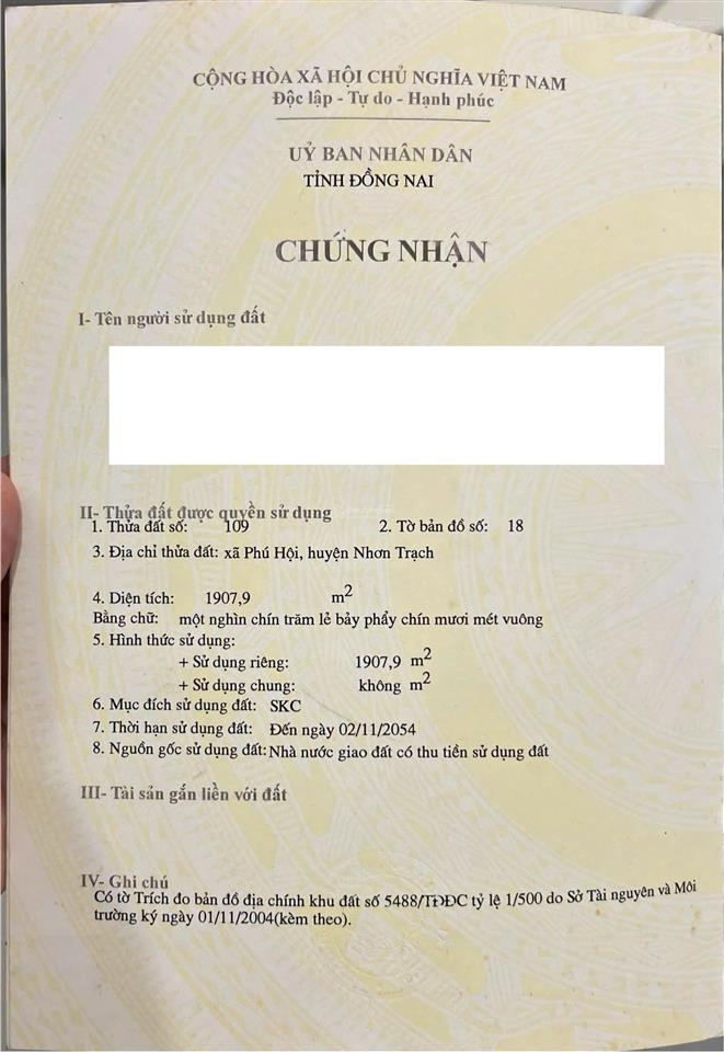 Chủ cần ra nhanh 1.907,9m2 nguyễn hữu cảnh  25b mới nhơn trạch  7,9tr/m2  thương lượng mạnh