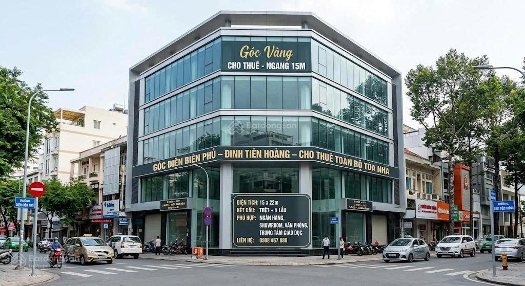 Cho tòa nhà cho thuê góc điện biên phủ đinh tiên hoàng ngang 15m