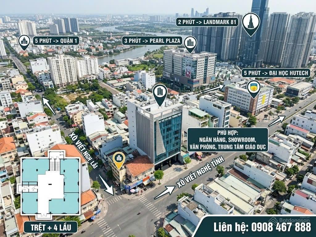 Tòa nhà mặt tiền xô viết nghệ tĩnh bình thạnh ngang 12m dtsd 1200m2