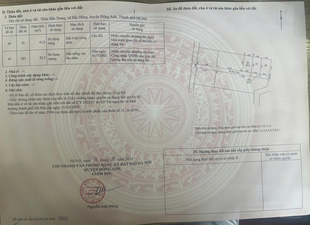 Chính chủ bán đất ô tô vào thôn bến trung, xã bắc hồng, đông anh, hà nội