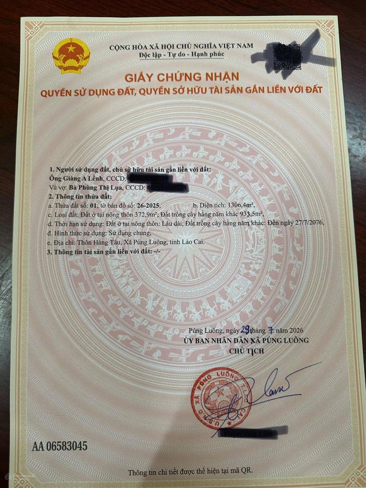 Chính chủ cần gửi bán đất mặt đường đối diện trụ sở ubnd xã púng luông, tỉnh lào cai