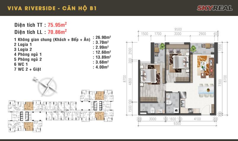 Cho thuê siêu rẻ căn hộ 77m2 viva riverside chỉ 11 triệu