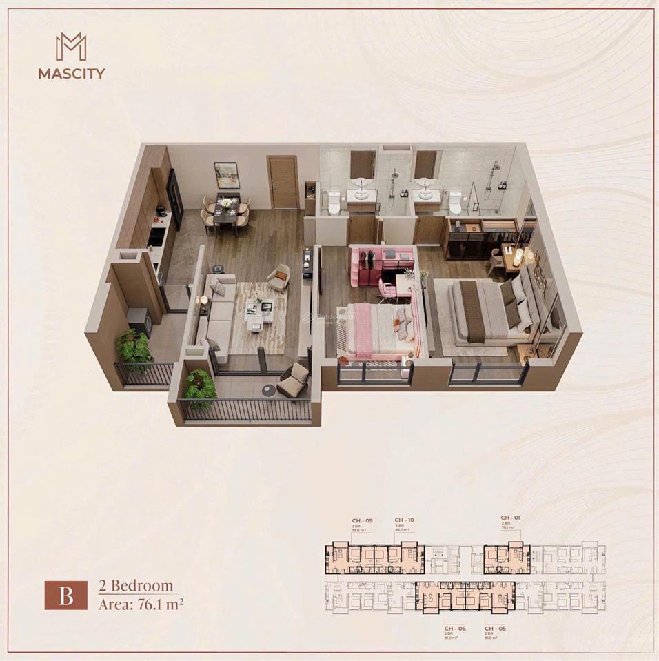 Bán cc 2pn view đường hùng vương tại mascity bắc giang, 3,35 tỷ, 81m2