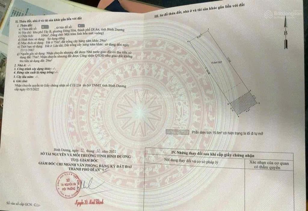 Bán đất 5x21m, hẻm hai bà trưng p. đông hòa gần go dĩ an