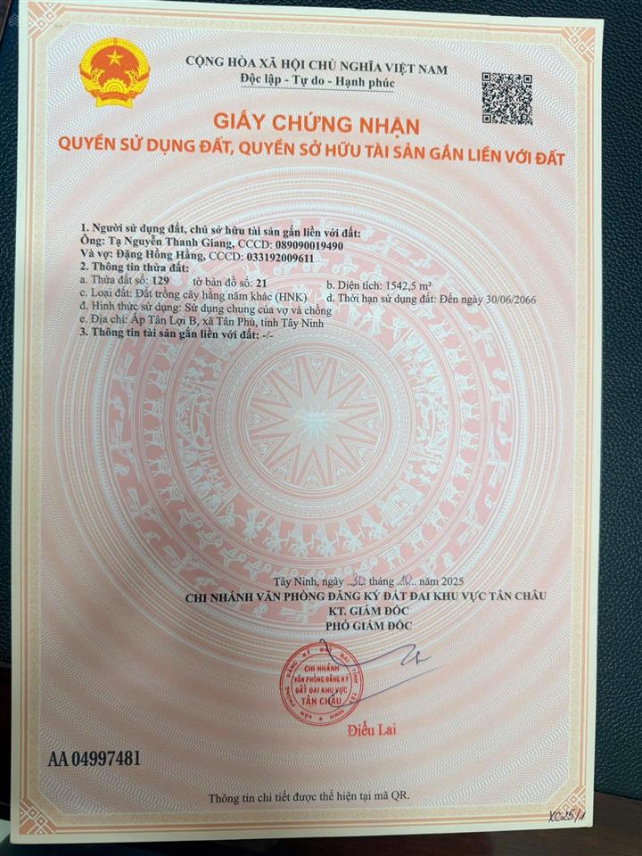 Chính chủ cần bán gấp quỹ đất vàng đối diện kcn tân phú tân châu, tây ninh, sẵn sổ đỏ