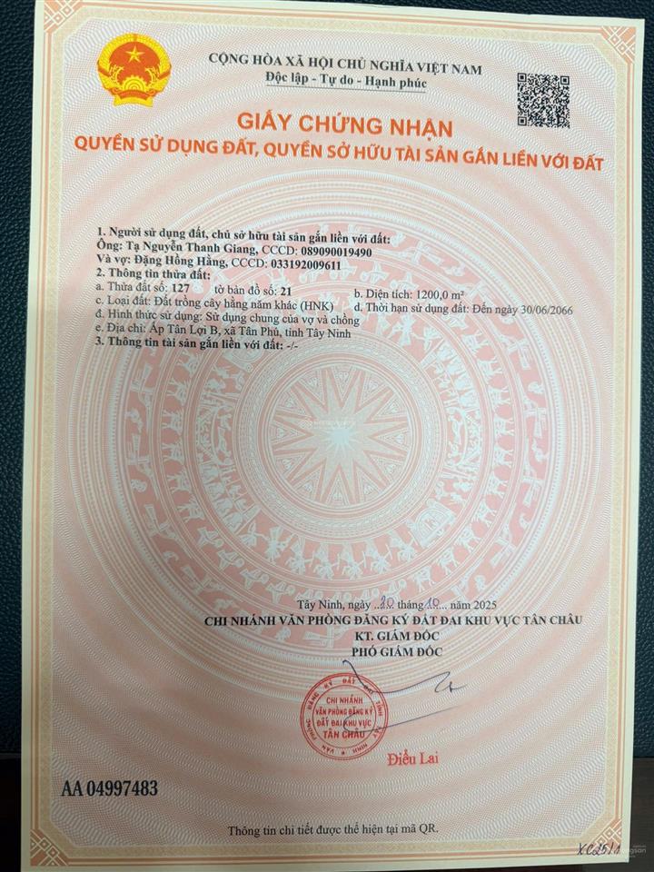 Chính chủ cần bán gấp quỹ đất vàng đối diện kcn tân phú tân châu, tây ninh, sẵn sổ đỏ