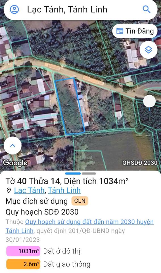Sang nhượng đất tại mặt tiền đường điện biên phủ, xã tánh linh, tỉnh lâm đồng