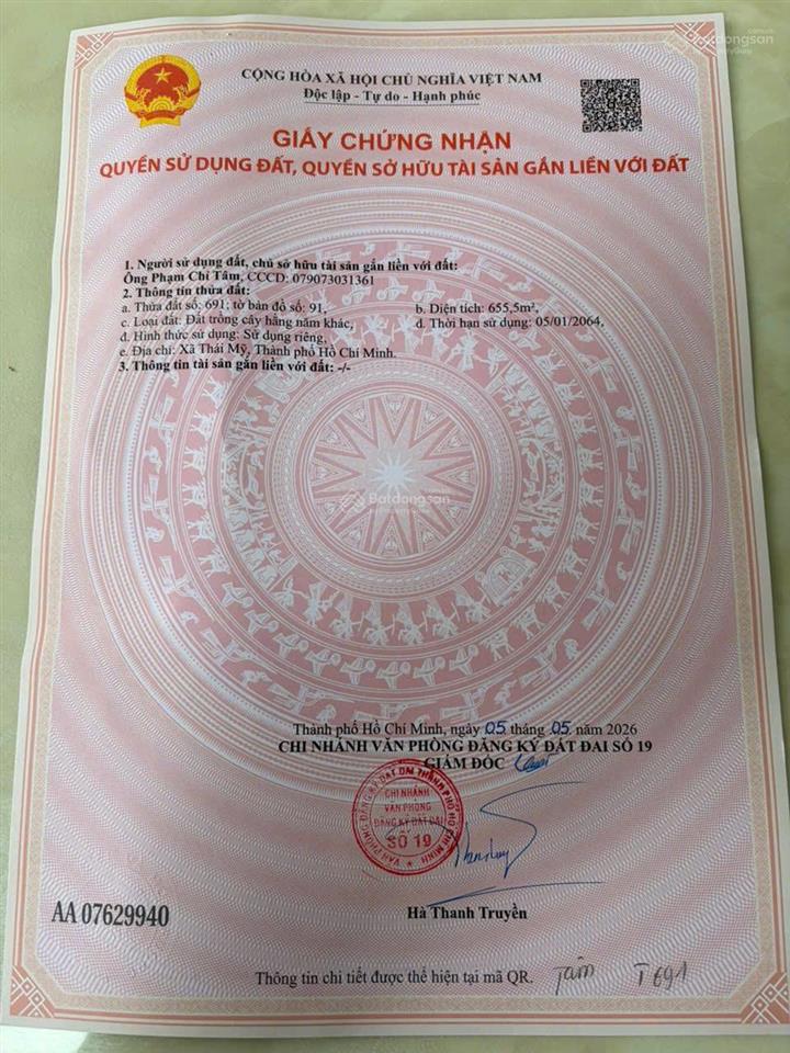 Bán lỗ lô đất 810m² có thổ cư 1 tỷ 4 gần đường tỉnh lộ 7, xã thái mỹ, huyện củ chi
