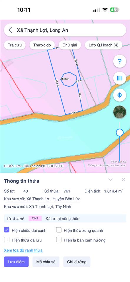 Bán đất tại xã thạnh lợi, 2,4 tỷ, 1139 m2, 15,3m x56m gần chợ thạnh lợi , đất chn chuyển thổ được.