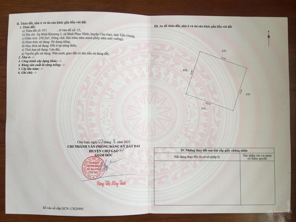 Giảm giá bán lô đất xã an thạnh thủy, đồng tháp (xã bình phục nhứt, chợ gạo, tiền giang cũ)