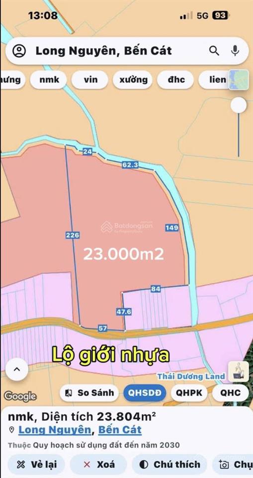 Chính chủ bán 23.000m2 qh skc tại long nguyên mặt nhựa giá 24tỷ