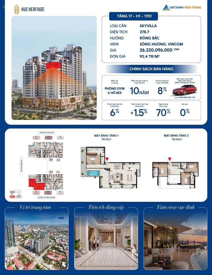 Chính thức mở bán căn skyvilla giới hạn tại hue heritage trực diện sông hương
