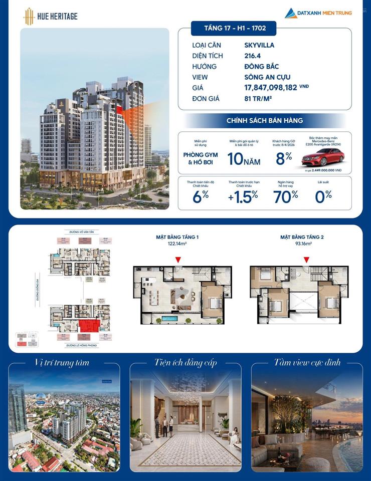 Chính thức mở bán căn skyvilla giới hạn tại hue heritage trực diện sông hương