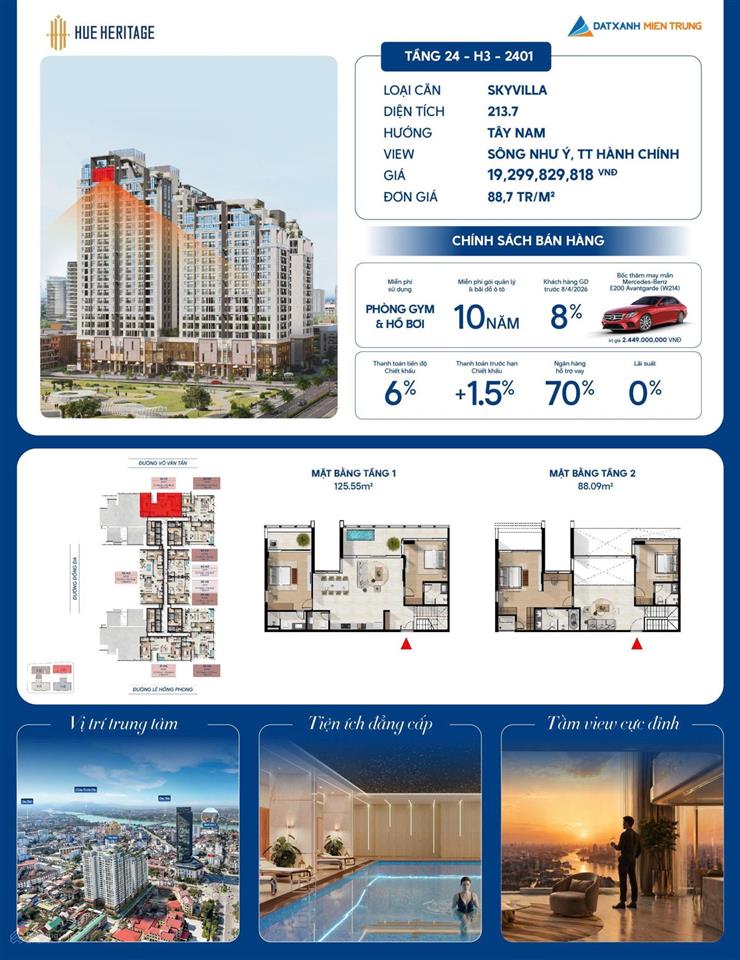 Chính thức mở bán căn skyvilla giới hạn tại hue heritage trực diện sông hương
