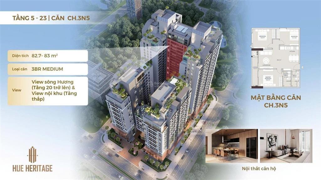 Căn hộ cao cấp 3pn view trực diện sông hương thành phố huế  ngay ngã 6 trung tâm