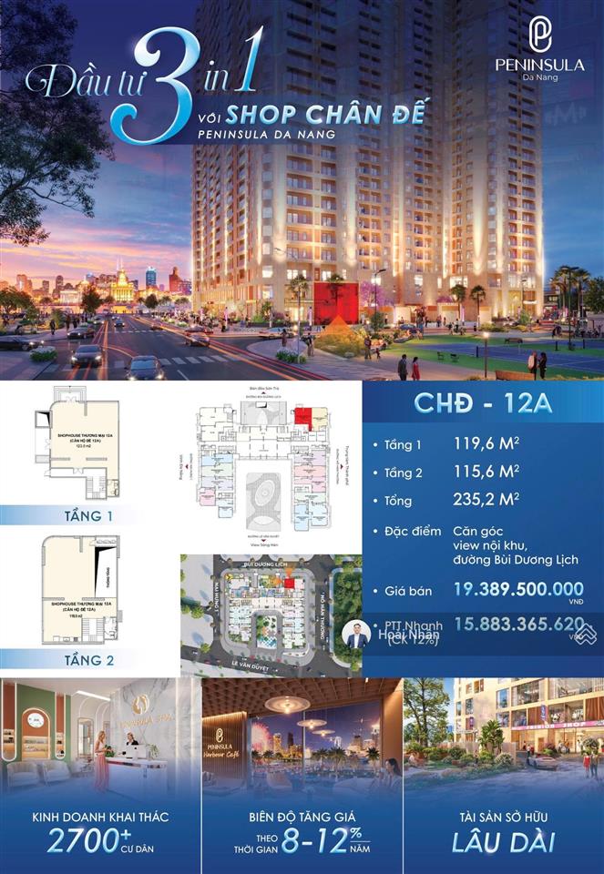 Chd 12a peninsula đà nẵng | shophouse căn góc 2 tầng, 235,2 m² giá 15,8 tỷ