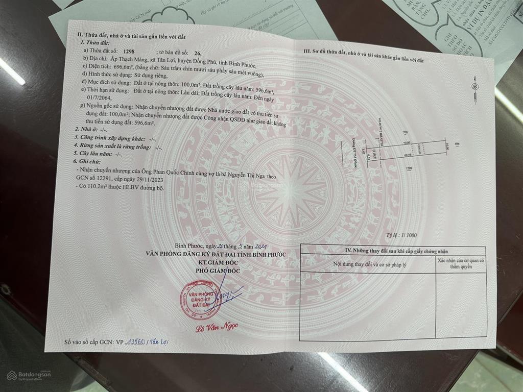 Bán đất mặt tiền đường đt753, tân lợi, đồng phú, giá ưu đãi 2,65 tỷ, 700 m2