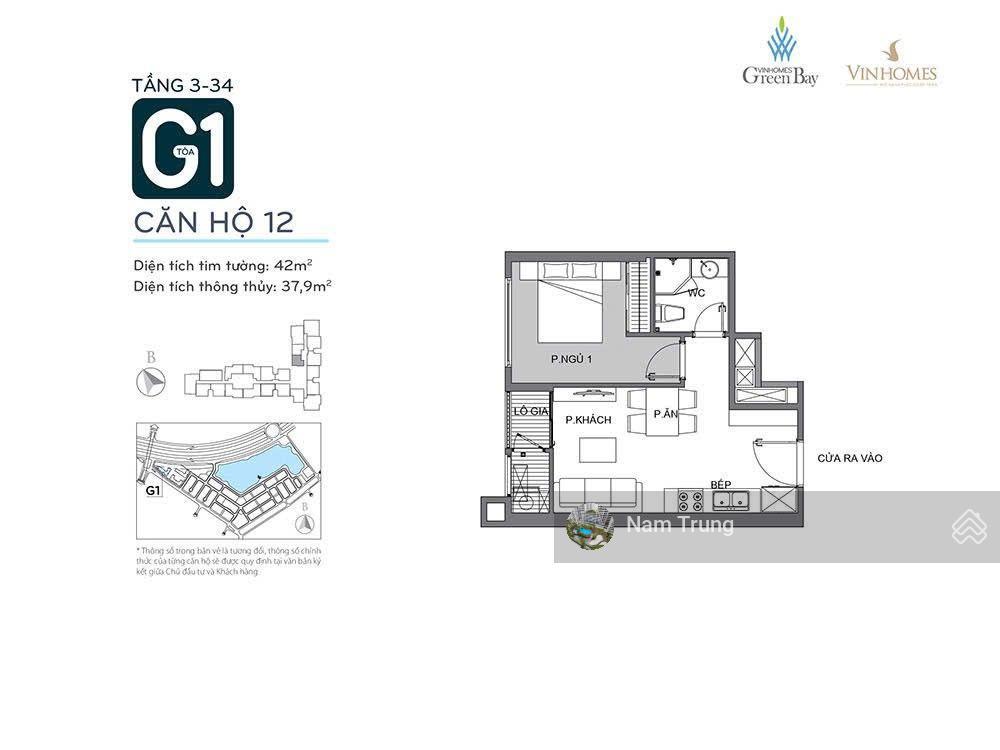 Bán căn hộ tòa g1 vinhomes green bay mễ trì, nam từ liêm, hà nội , 1 ngủ , 42m2  0914 239 ***