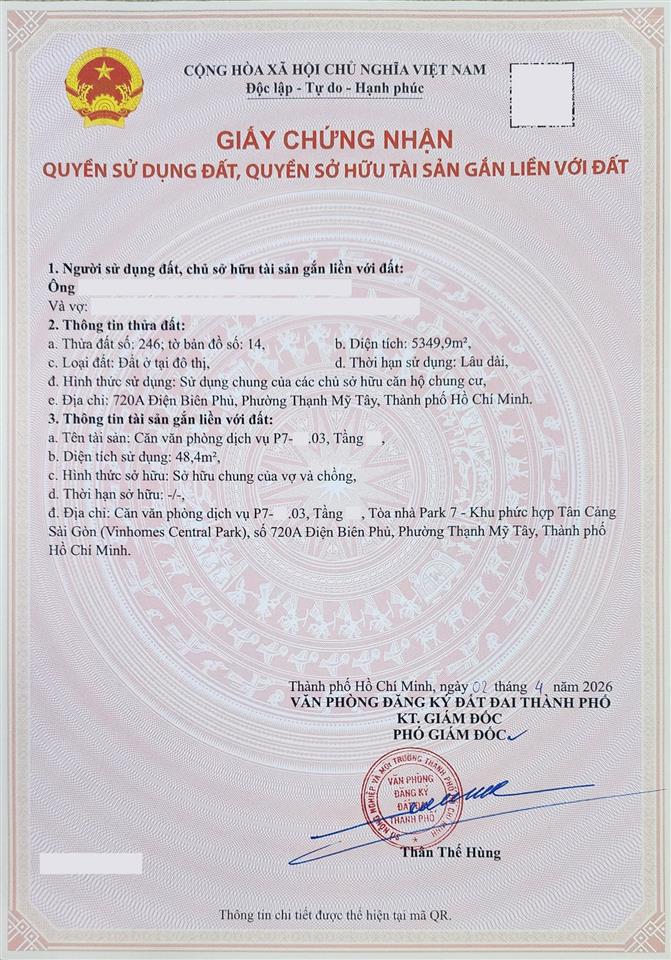 Bán căn hộ vinhomes central park  1 phòng ngủ  tòa park 7 (khu vinhomes tân cảng, bình thạnh)