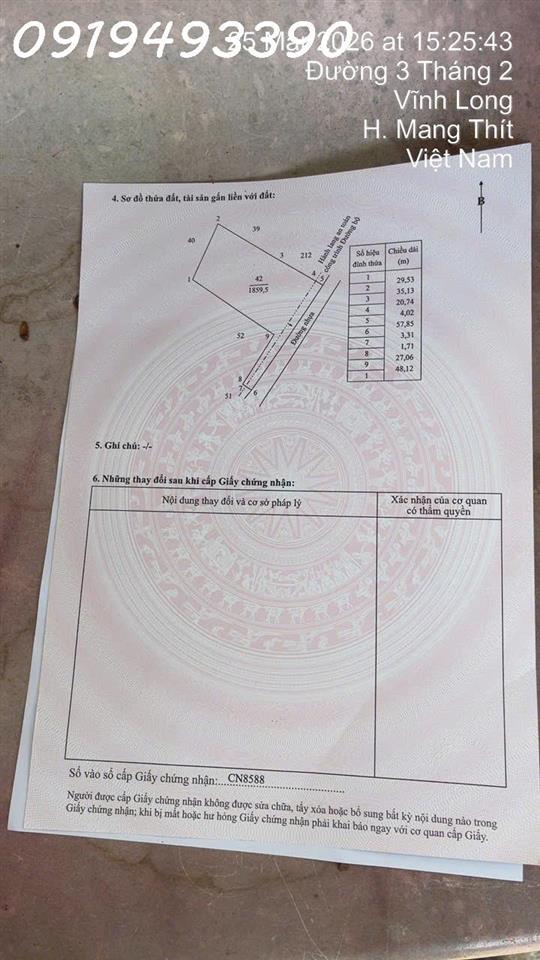 Chính chủ cần bán 1.859m2 có sẵn 300m2 thổ cư ngang 57m, giá 1.3 tỷ tại Xã Quới An