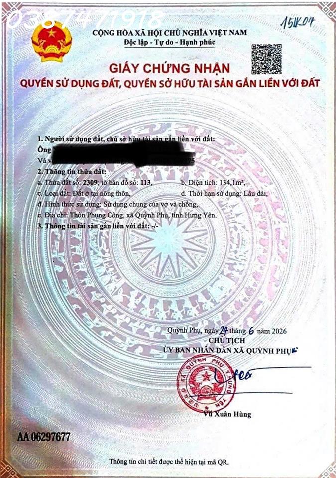 Cc Chào bán 2 lô đất xây biệt thự – Dự án Tân Hoá Quỳnh Hội – Quỳnh Phụ